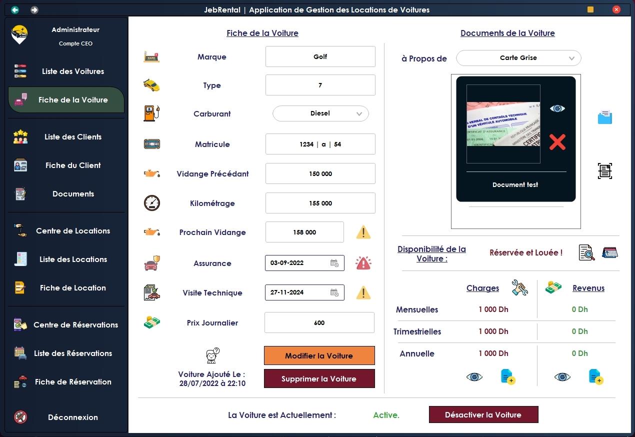 Fiche de Voiture